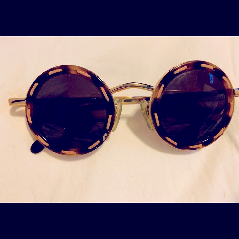 RARE Ferre vintage  gold round stitched sunglasses Retro Beatles
